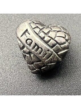 Vintage Sterling Silver 3D Family Heart Charm Bead Love Mom Gift